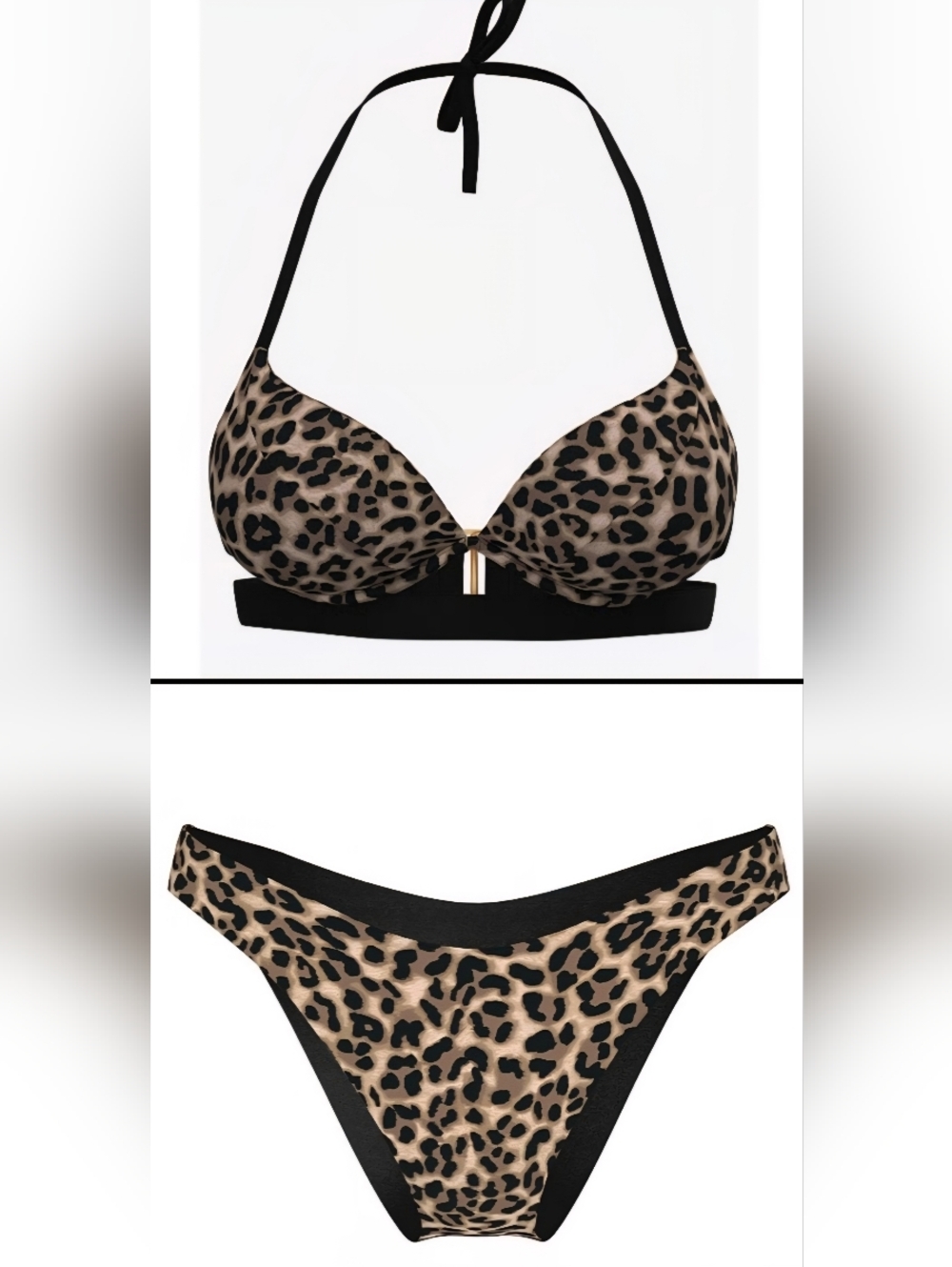 38D/L VS Archives Swim Banded PushUp Bikini Top Brazilian Bikini Set Leopard